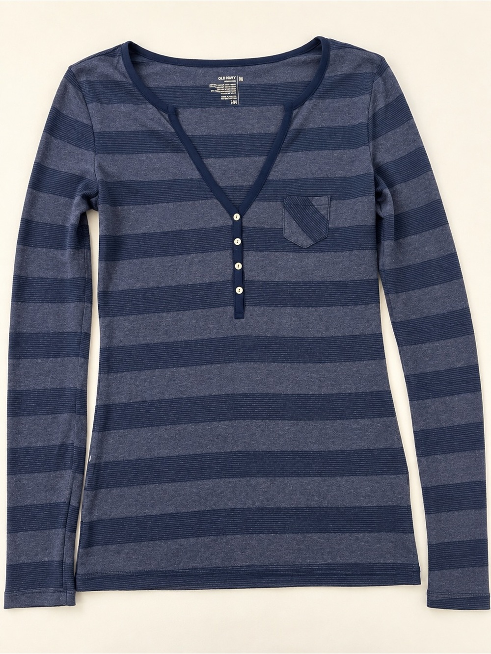 Old Navy Women's Navy & Blue Striped Long-Sleeve Henley Tee nwot